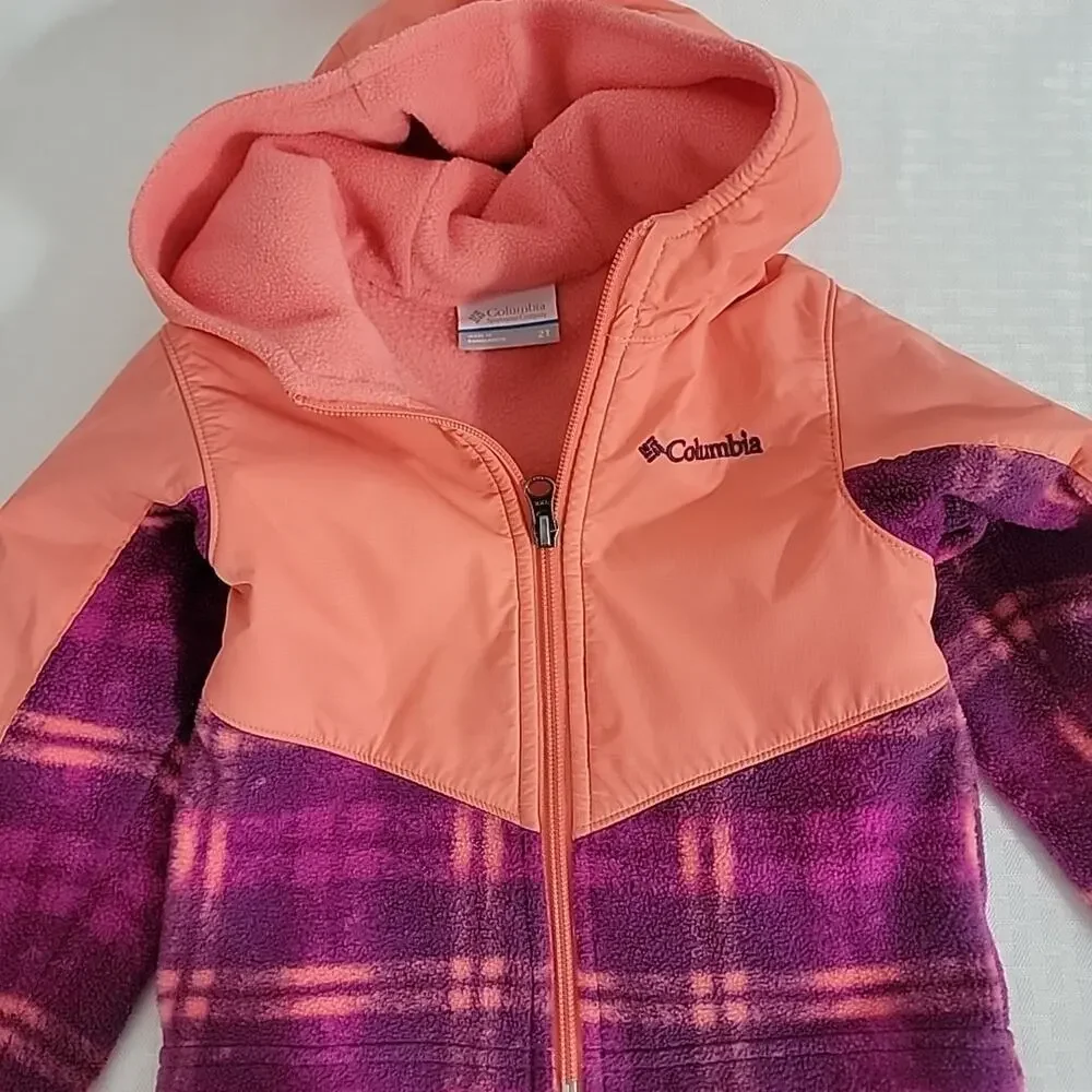 Columbia Girls Jacket 2T Hooded Fleece Plaid‎ Pink Purple Toddler Coat